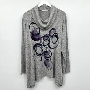 Jess & Jane Echoes‎ Top Shirt Size 1X Brushed Knit Cowl Neck Gray Artsy Boho New